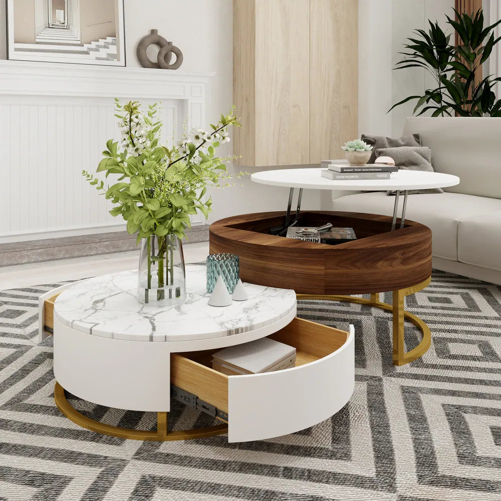 Luxo Nation Contemporary Nesting Coffee Table Set Featuring Sintered Stone Tops